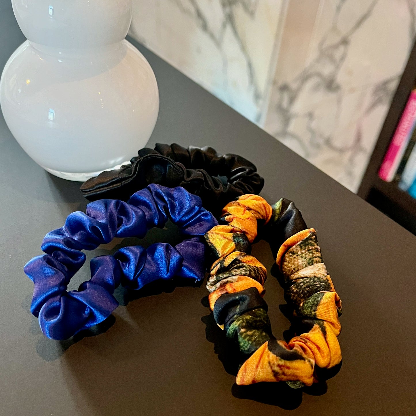 Sunflower Summer | Single or Set of 3 Pure Mulberry Silk Mini Scrunchie | Weekly Special Hair Ties | 0.8 inch