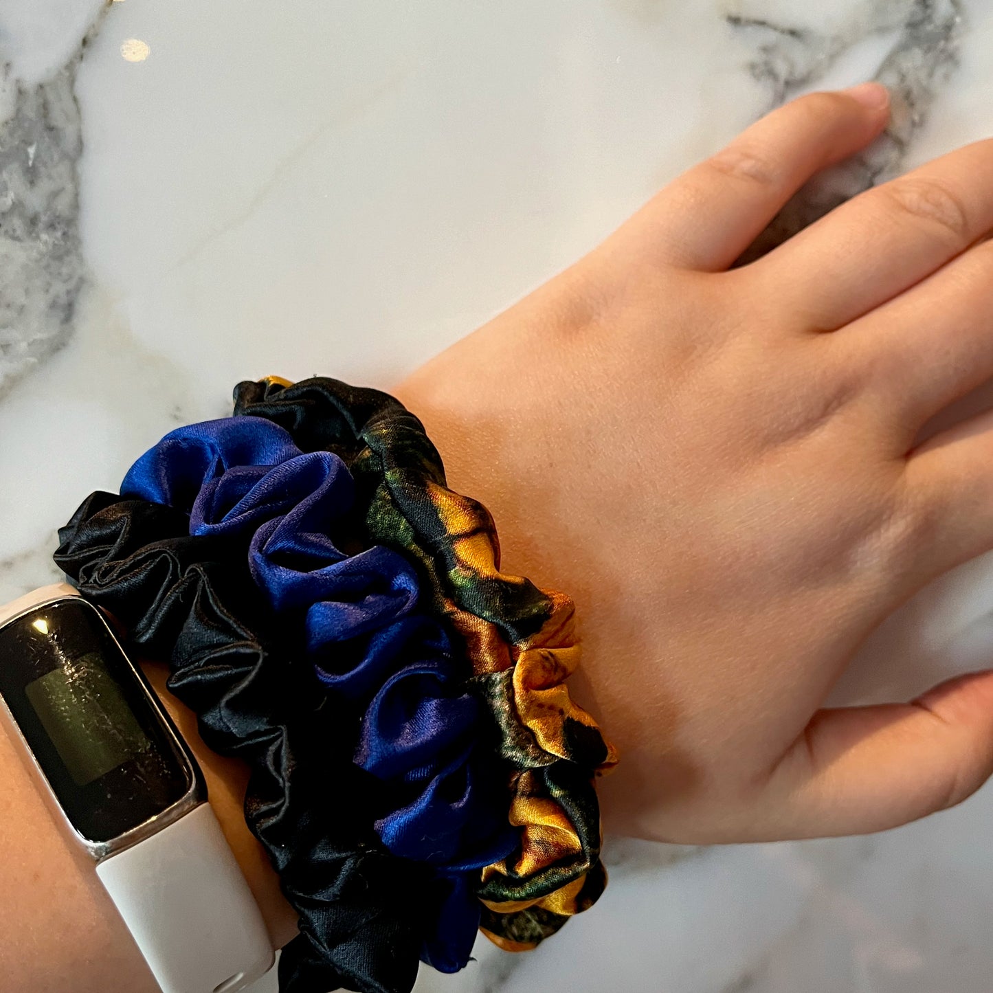 Sunflower Summer | Single or Set of 3 Pure Mulberry Silk Mini Scrunchie | Weekly Special Hair Ties | 0.8 inch