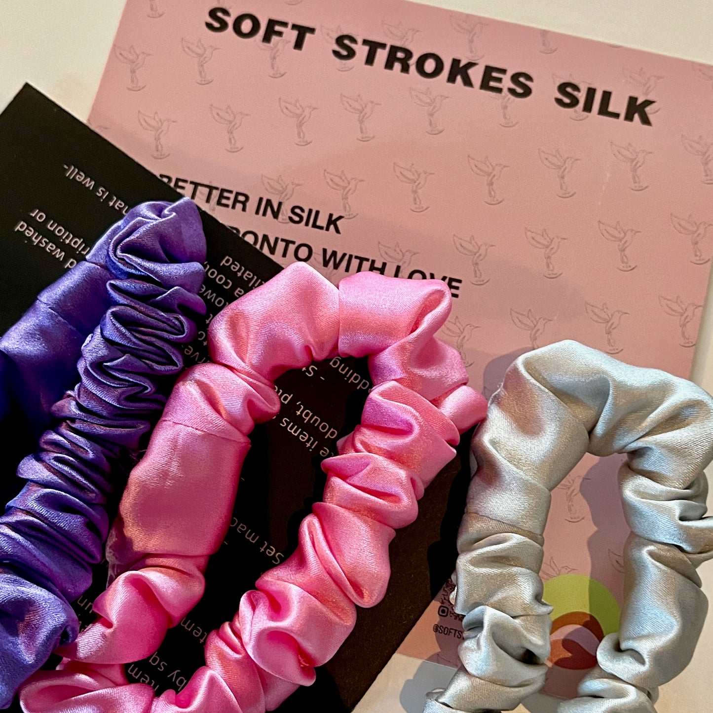 Bubblegum Retro | Set of 3 Pure Mulberry Silk Mini Scrunchie | Weekly Special Hair Ties | 0.8 inch