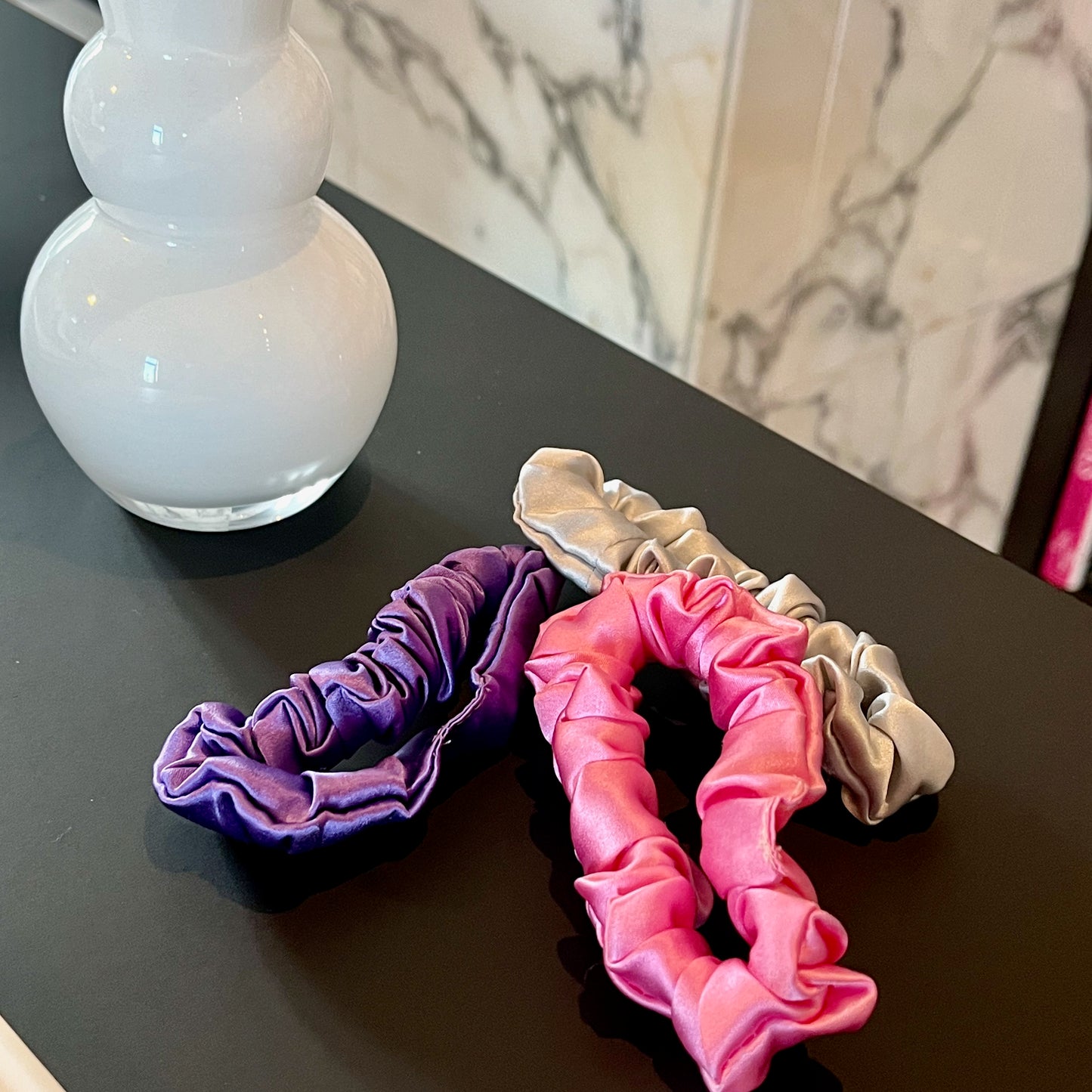 Bubblegum Retro | Set of 3 Pure Mulberry Silk Mini Scrunchie | Weekly Special Hair Ties | 0.8 inch