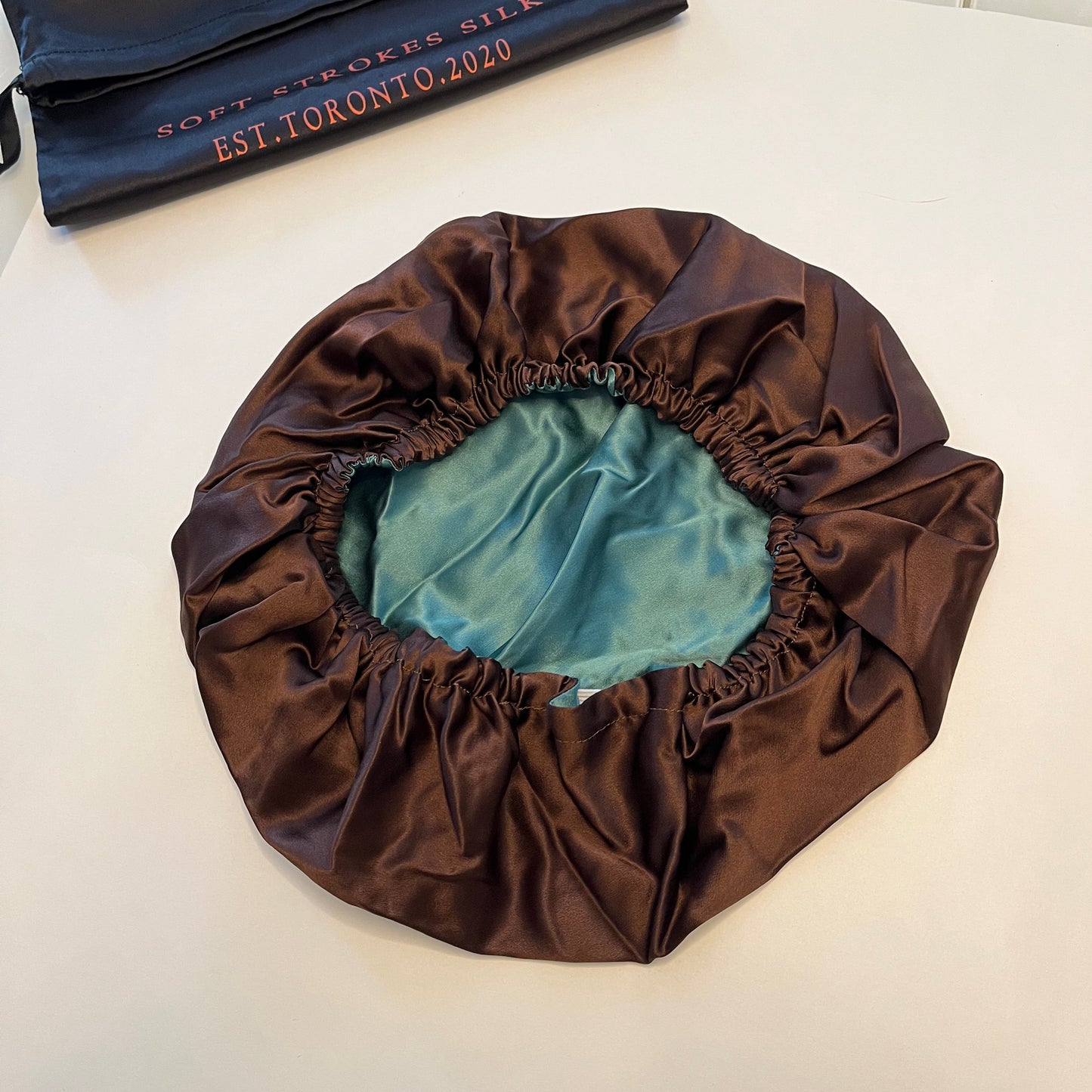 Sample Pure Silk Hair Bonnet Jade and Coffee | Double Layer with Adjustable Elastic | 100% Silk 22 Momme