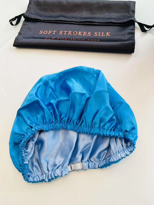 Sample Pure Silk Hair Bonnet Baby Blue & Turquoise | Double Layer with Adjustable Elastic | 100% Silk 22 Momme