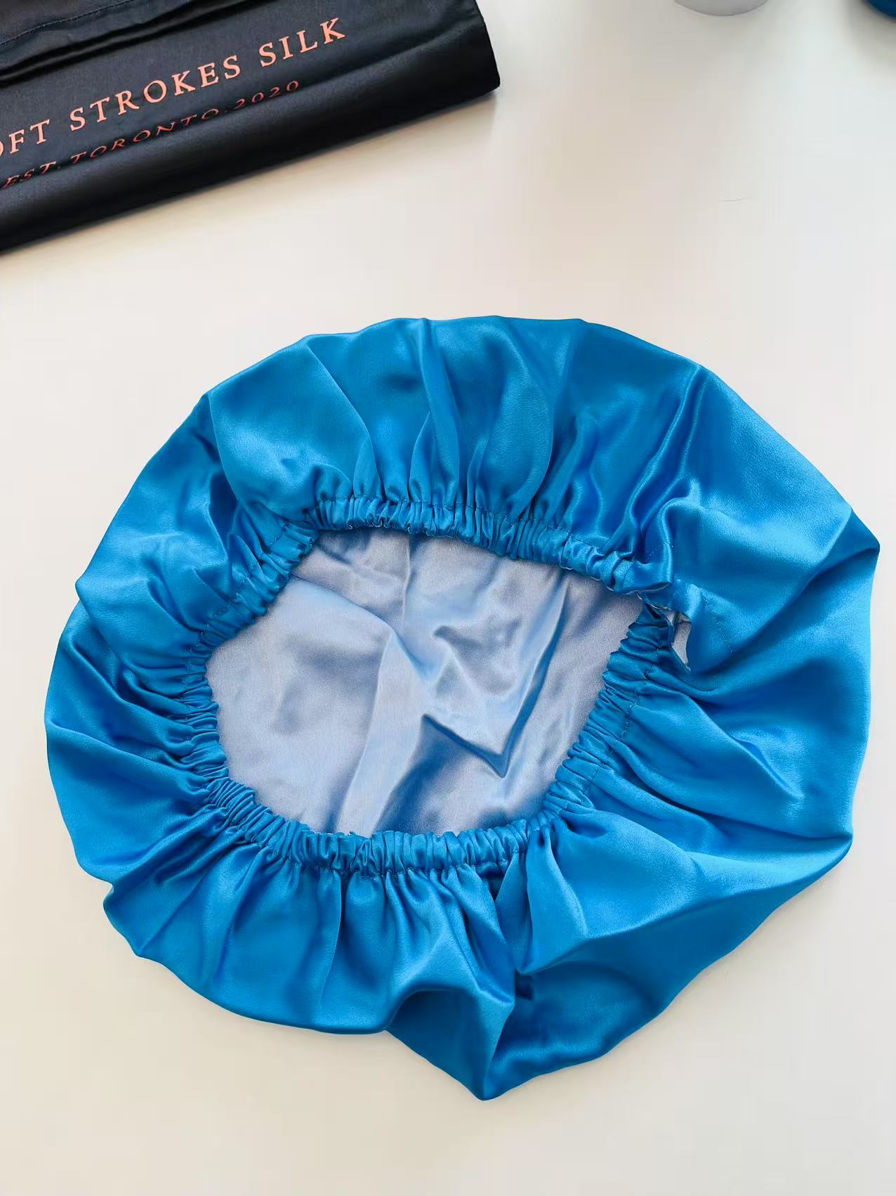 Sample Pure Silk Hair Bonnet Baby Blue & Turquoise | Double Layer with Adjustable Elastic | 100% Silk 22 Momme
