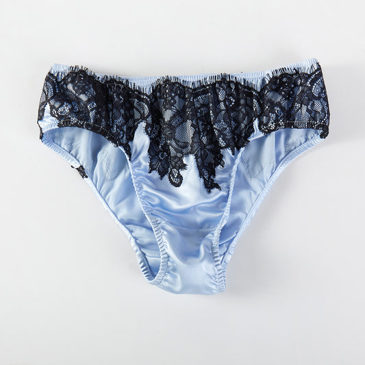 Sample Pure Silk and Lace Bikini Size Small | Cornflower Blue | Mulberry Silk Pantie
