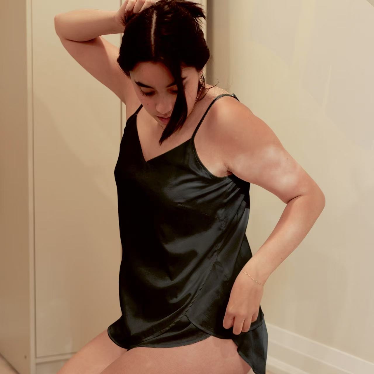 Black Pure Mulberry Silk Petal Camisole Top | Mid-Waist Shorts | Silk Charmeuse Lingerie | Bridesmaid Gift Pj Set | Soar Collection