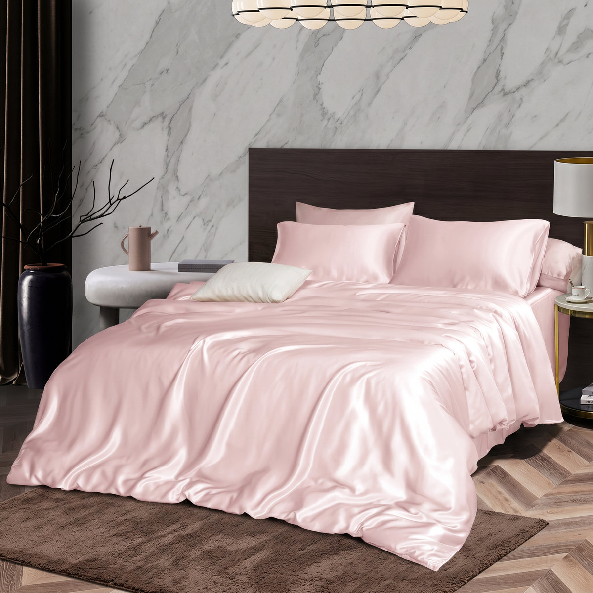 Custom Pure Mulberry Silk 28 Momme Seamless Flat Sheet, Fitted Sheet, Duvet Cover | Full, Queen, King, California King & Sets | Float Collection