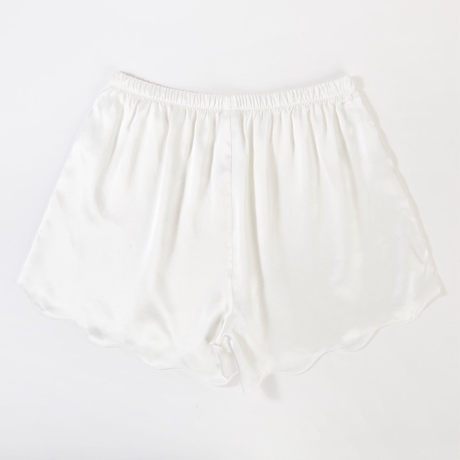 Pearl White Pure Silk Scallop Edged Shorts | 19 Momme Silk Charmeuse