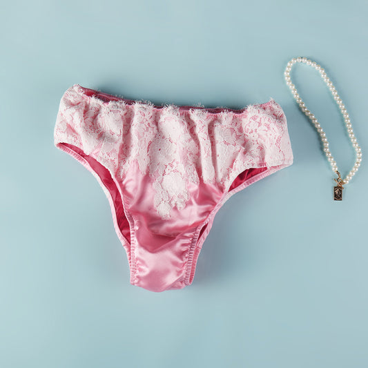 Peony Peony | Custom Pure Pure Silk Double Layer Bikini Pantie | Mid Waist | Lace on Mulberry Silk | Bridal Lingerie | Brush Collection