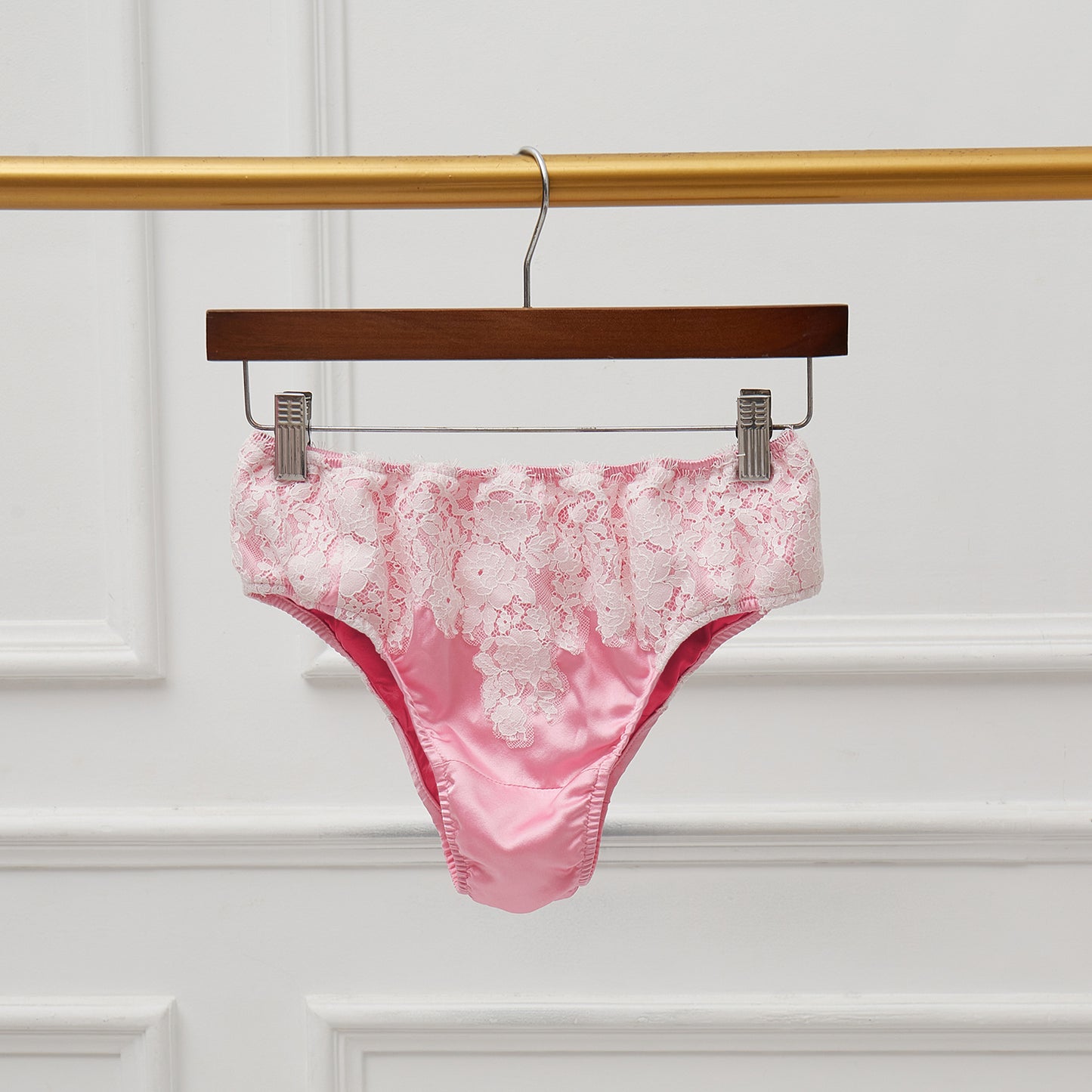 Peony Peony | Custom Pure Pure Silk Double Layer Bikini Pantie | Mid Waist | Lace on Mulberry Silk | Bridal Lingerie | Brush Collection