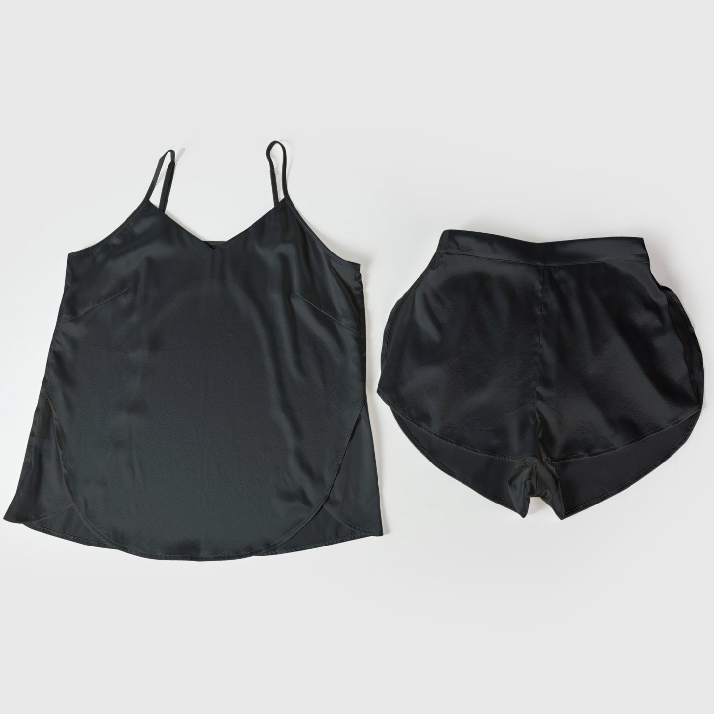 Black Pure Mulberry Silk Petal Camisole Top | Mid-Waist Shorts | Silk Charmeuse Lingerie | Bridesmaid Gift Pj Set | Soar Collection