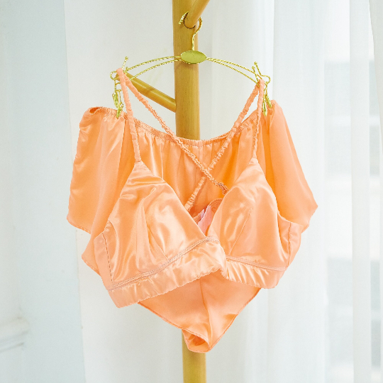 Silk Bralette French Knickers Set | Custom Size Handmade | Melon Shell | 19 Momme | Pure Mulberry Silk | Wedding Lingerie