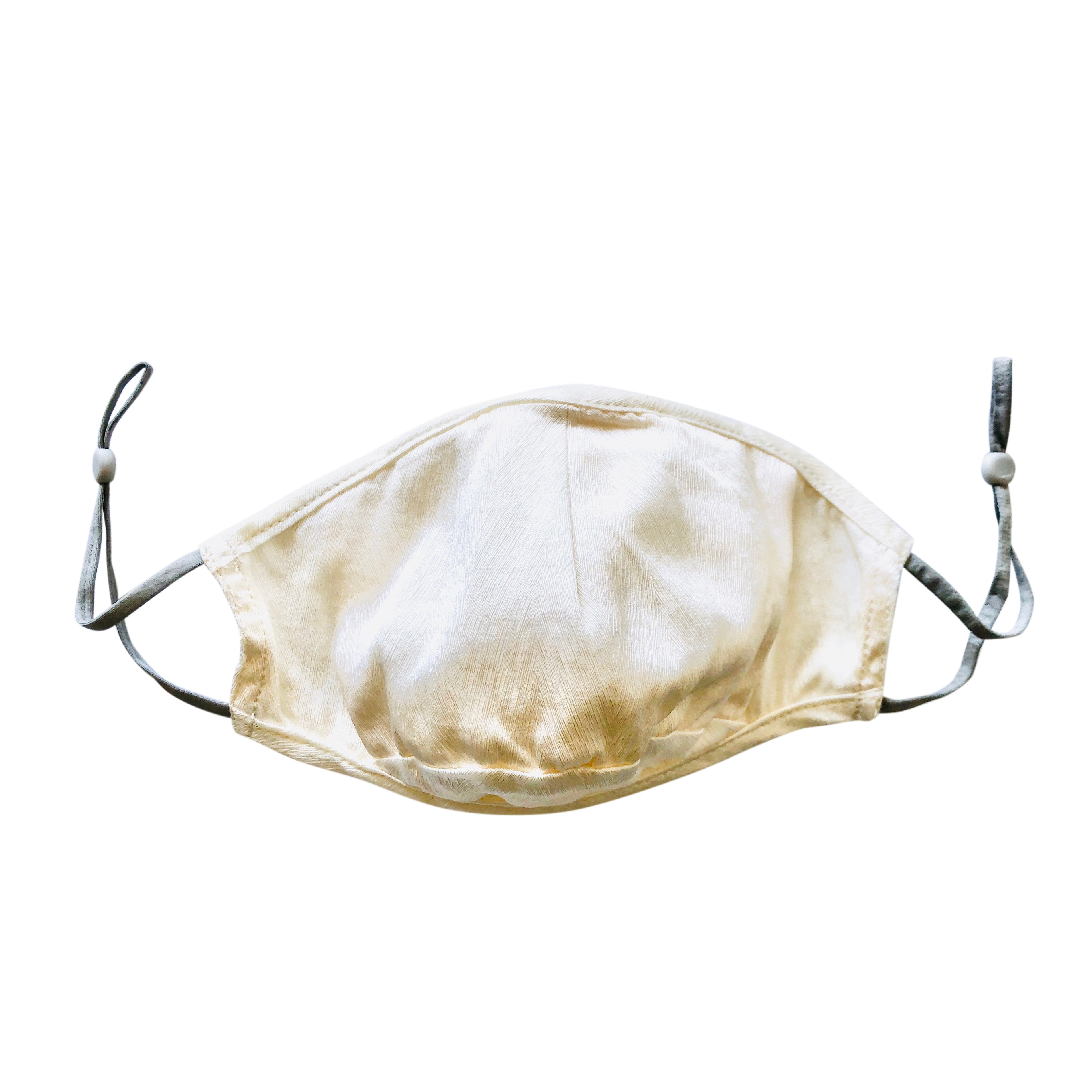 Triple Layer Mulberry Silk Face Mask: White Water - V-Shape Jacquard White Silk