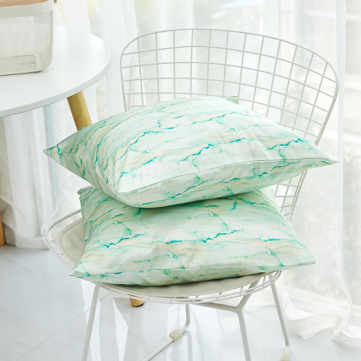 Marble Mint Green Mulberry Silk Cushion Cover Throw Pillow