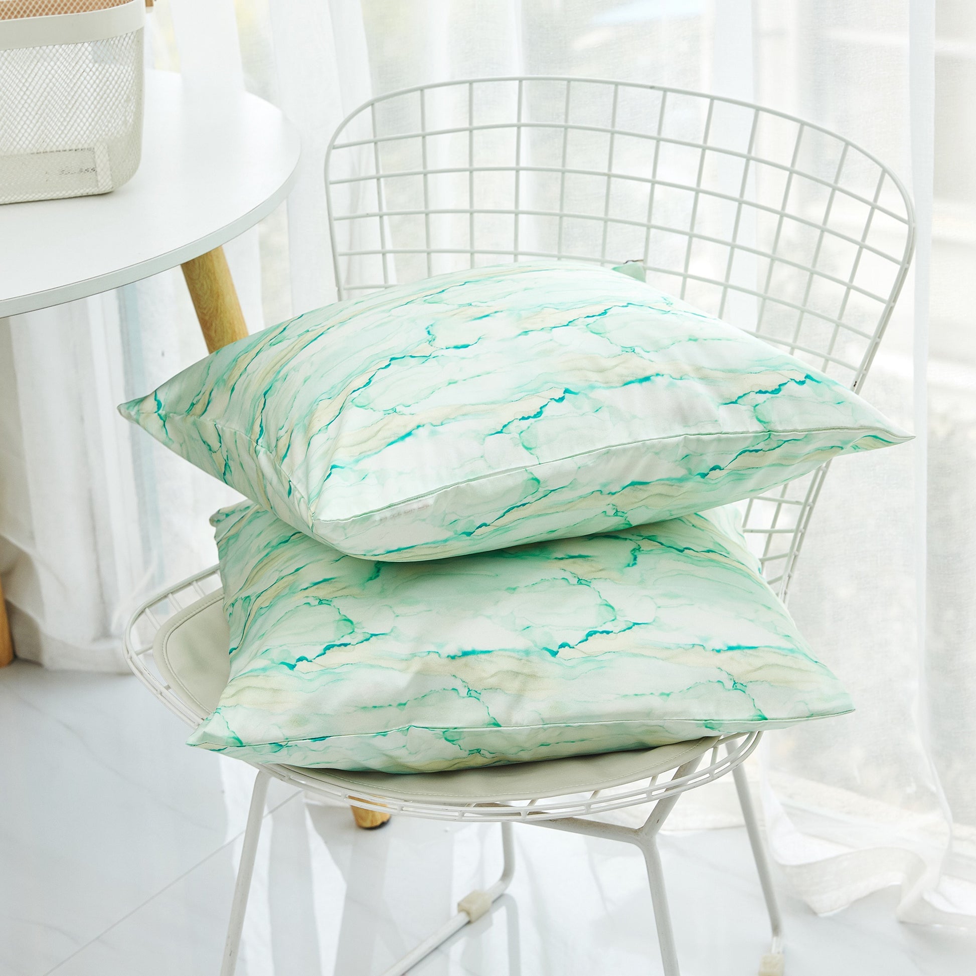 Marble Mint Green Mulberry Silk Cushion Cover Throw Pillow