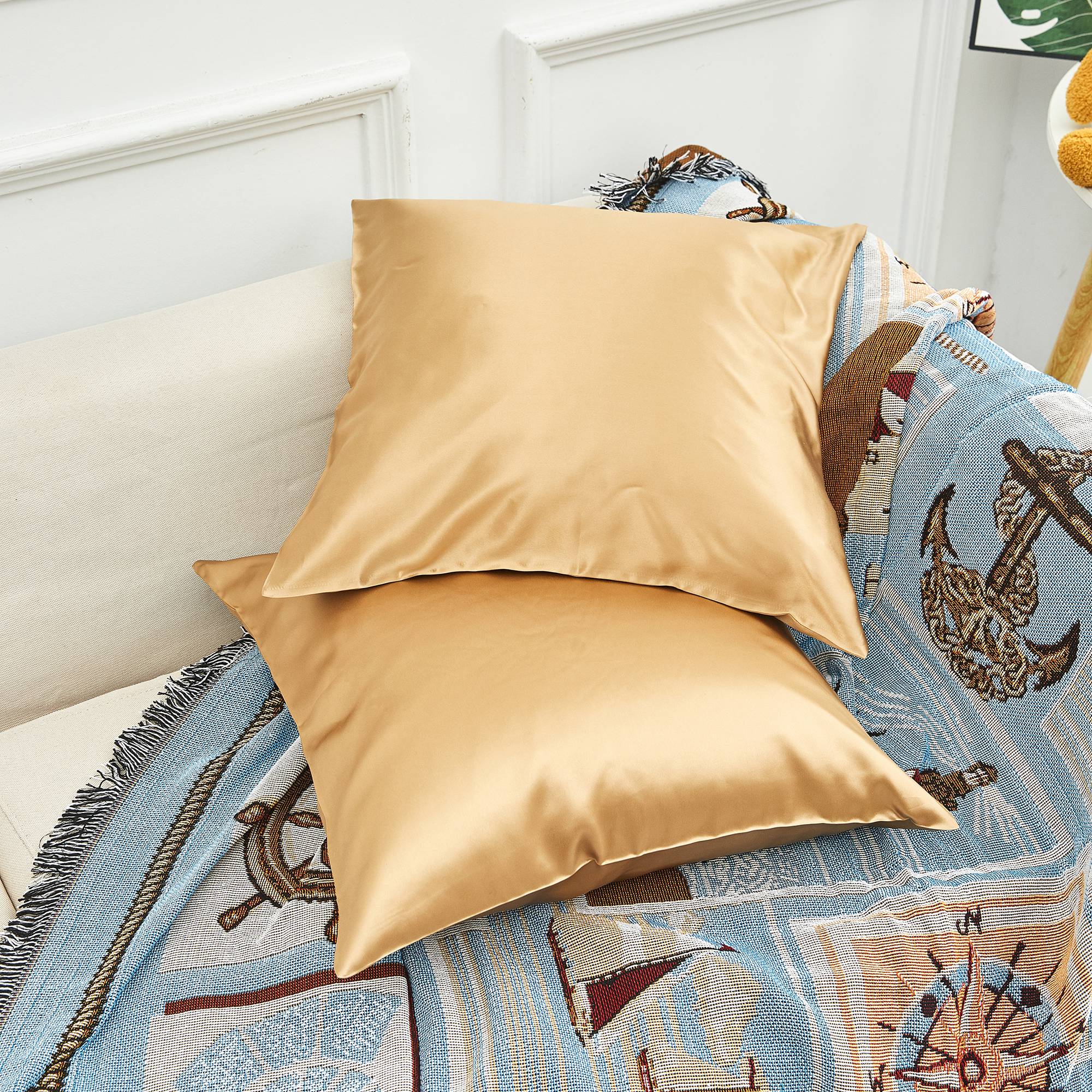 Gold Pure Mulberry Silk Cushion Cover