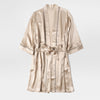 Pasithea | Beige Kimono Pure Silk Robe | Knee Length with Double Belts and Pockets | 22 Momme | Float Collection