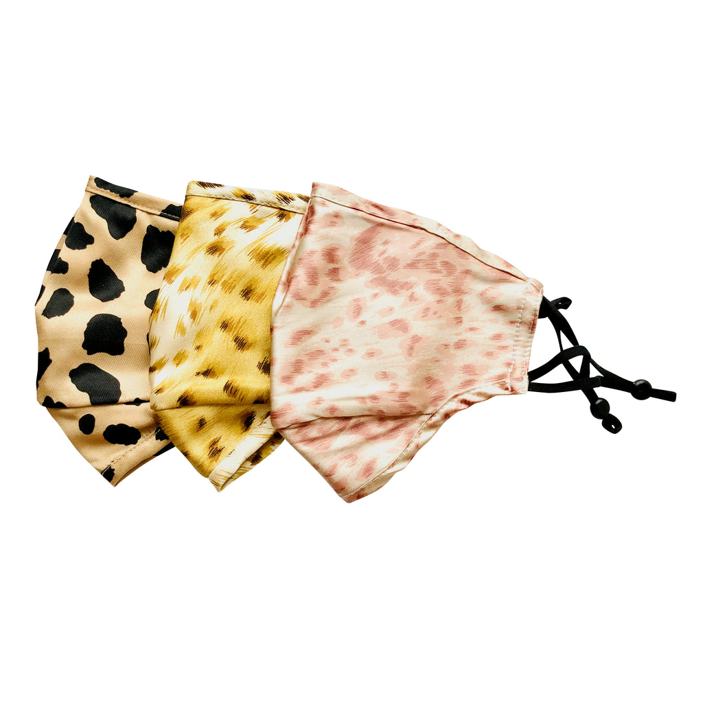Classic Cheetah Triple Layer Mulberry Silk Unisex Face Mask - Cheetah Print Silk Twill / Charmeuse, Filter Pocket & Nose Wire