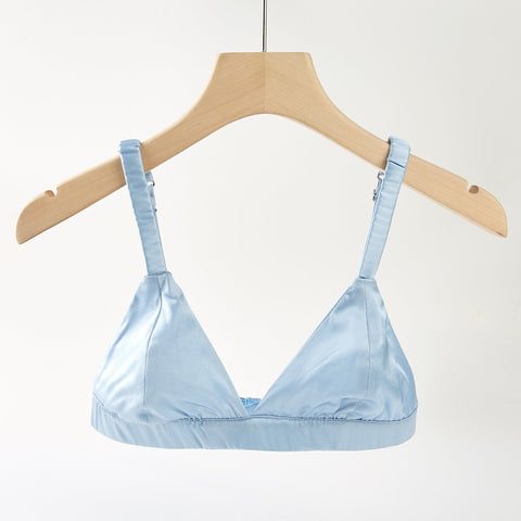 Blue Pure Silk Bralettes, No Padding No Wire