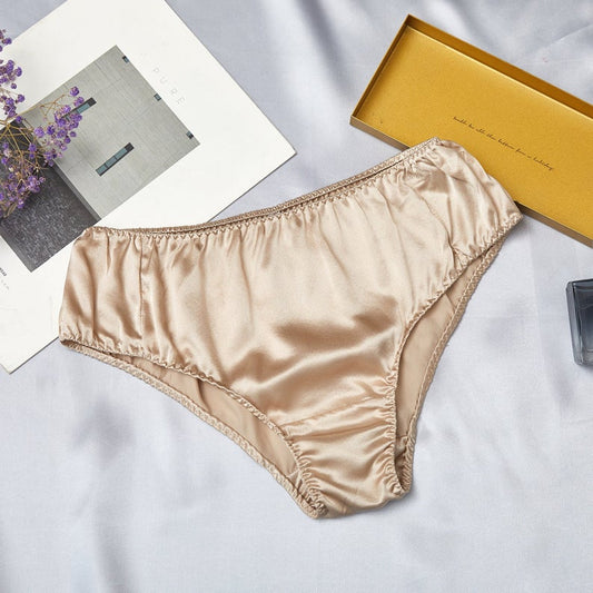 Beige Pure Mulberry Silk Bikini Panties | Mid Waist | 22 Momme | Float Collection
