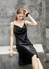 Rebirth of Venus | Black Silk Cowl Neck Slip Dress | Midi Dress with Adjustable Straps | 22 Momme | Float Collection