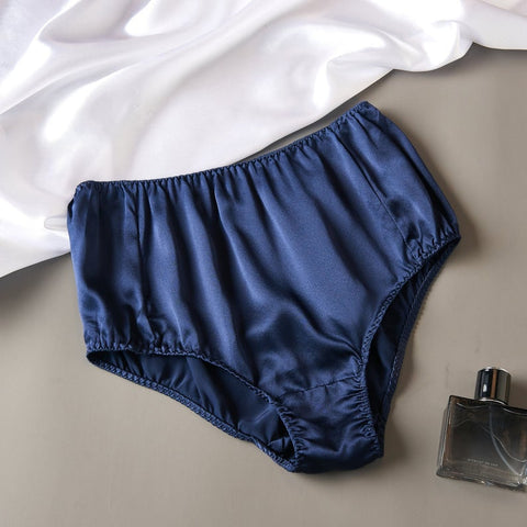 French Cut Silk Panties - High Waist Navy Panties