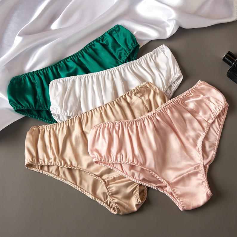 Set of 9 Pure Silk Bikini Panties, Mid Waist
