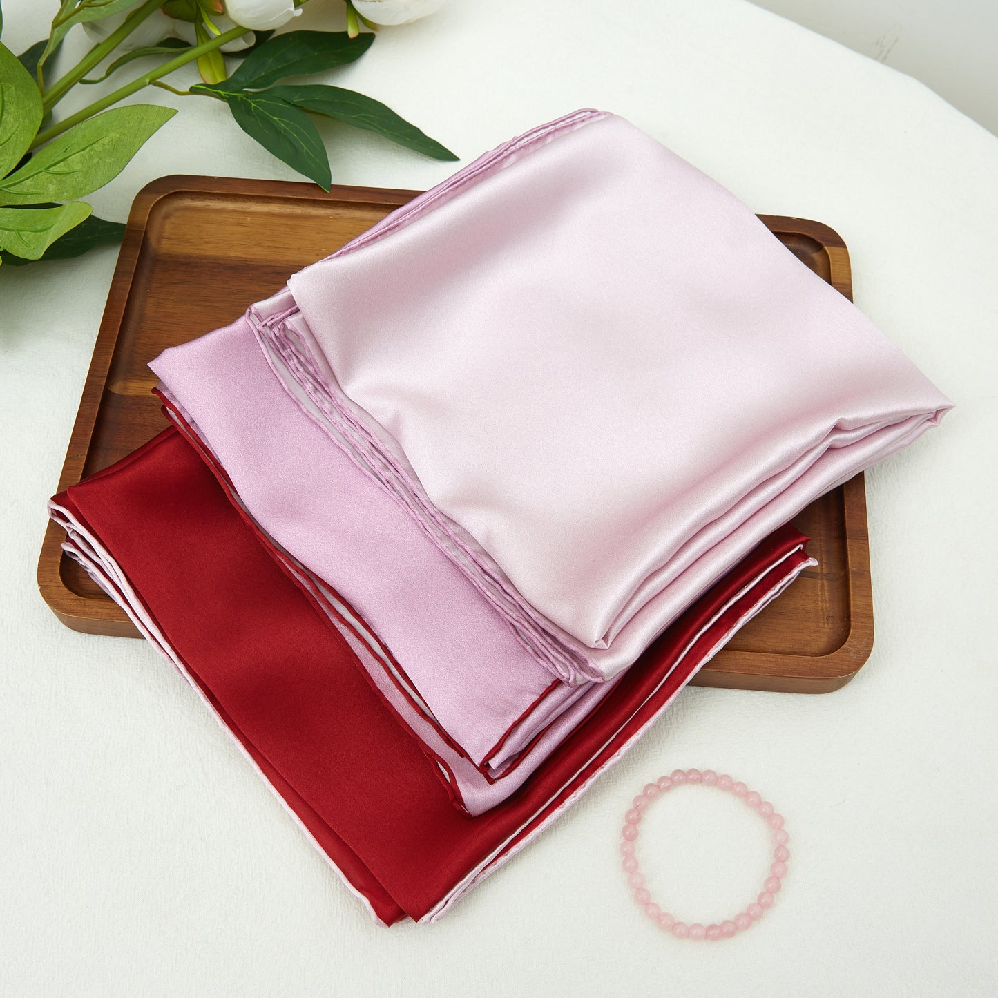 Peony Pure Silk Scarf | Blush Pink, Sorbet Pink, Burgundy | Small Head Scarf or Large Square Shawl | Solid Colour Collection