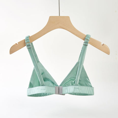 Green Pure Silk Bralettes, No Padding No Wire