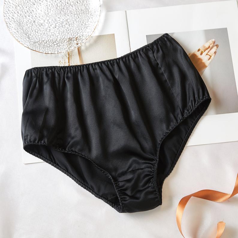 Black Pure Mulberry Silk French Cut Panties | High Waist | 22 Momme | Float Collection