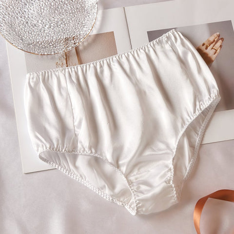Pearl-White Pure Silk French Cut Panties - High Waist