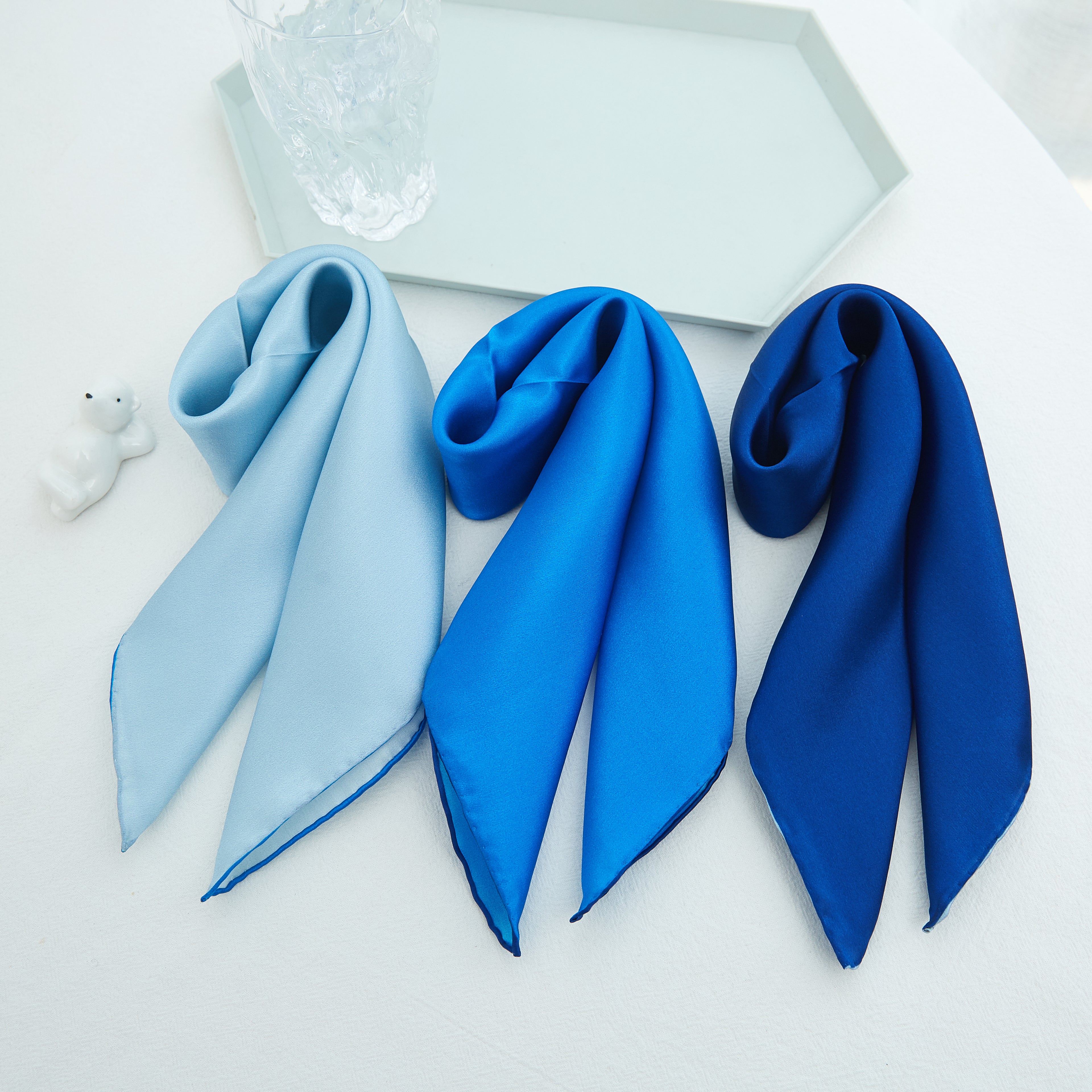 Glacier PURE Silk Small Head Scarf - Ice Blue, Sky Blue, Navy