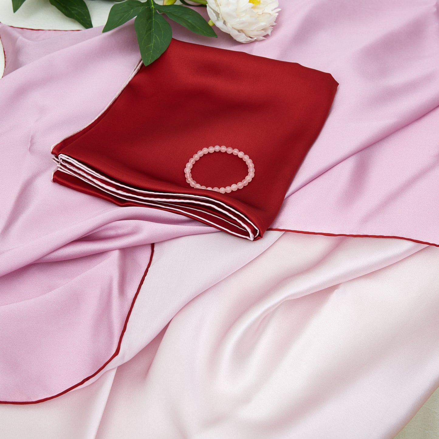 Peony Pure Silk Scarf | Blush Pink, Sorbet Pink, Burgundy | Small Head Scarf or Large Square Shawl | Solid Colour Collection