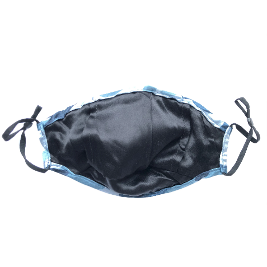 Urban Jungle: Triple Layer Mulberry Silk Unisex Face Mask - Blue Camouflage Silk, Insert Pocket, PM 2.5 Filter & Nose Wire