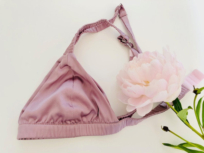 Lilac Purple | Handmade Pure Silk Bralettes | No Padding No Wire | 19 Momme Silk Charmeuse