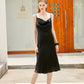 Rebirth of Venus | Black Silk Cowl Neck Slip Dress | Midi Dress with Adjustable Straps | 22 Momme | Float Collection