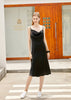 Rebirth of Venus | Black Silk Cowl Neck Slip Dress | Midi Dress with Adjustable Straps | 22 Momme | Float Collection