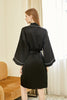 Pasithea | Black Kimono Pure Silk Robe | Knee Length with Double Belts and Pockets | 22 Momme | Float Collection