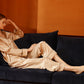 Beige Pure Silk Unisex Long Sleeve Pajama Set