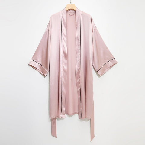 Lady LUXE kimono satin maxi dress - pastel pink multi – Deja Elite