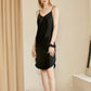 River Nymph | Black Pure Silk Slip Dress | Knee Length with Adjustable Straps | 22 Momme | Float Collection