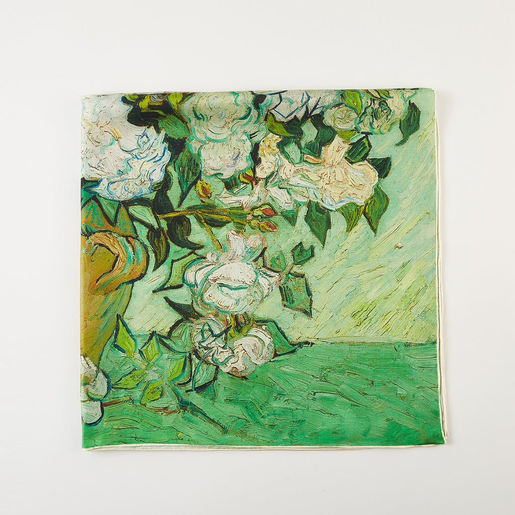 Roses by Vincent Van Gogh | Oil Painting Large Square Pure Mulberry Silk Wrap | Head Scarf