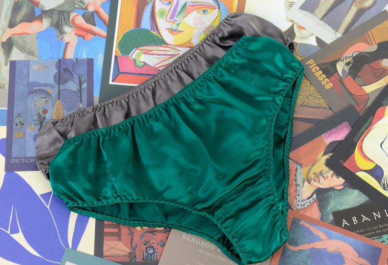 Emerald Green Pure Mulberry Silk Bikini Panties | Mid Waist | 22 Momme | Float Collection
