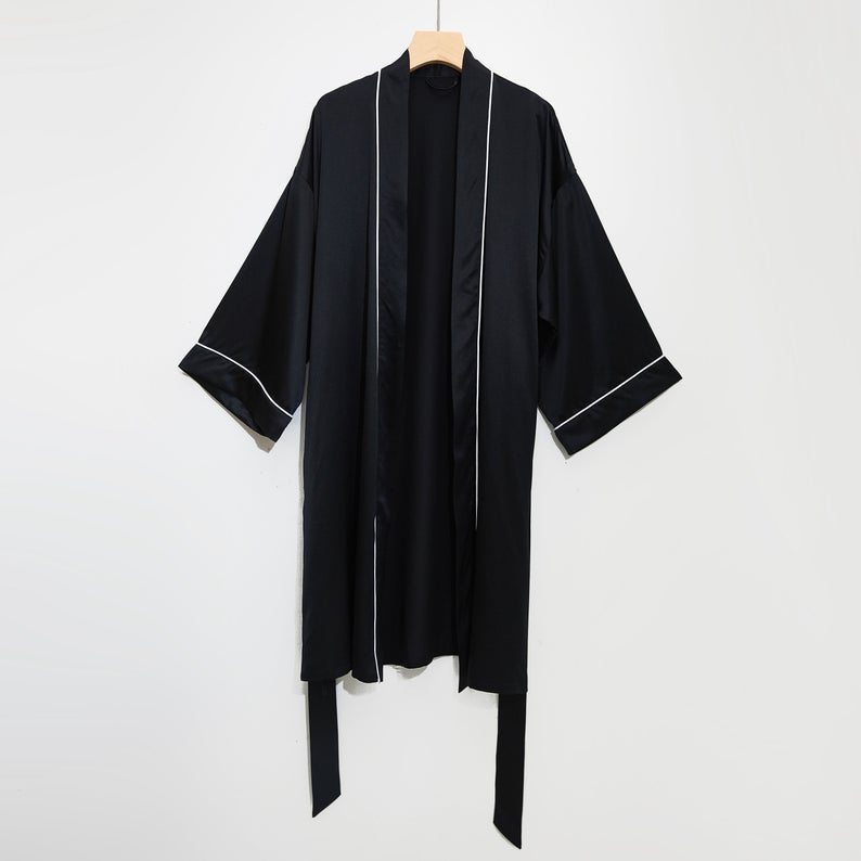 Gift Set | Pure Silk Black Kimono Robe & Slip Dress | 22 Momme | Float Collection