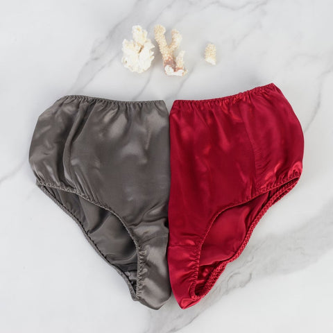 Waist Panties - Cut French Soft Silk Taupe Strokes Silk High