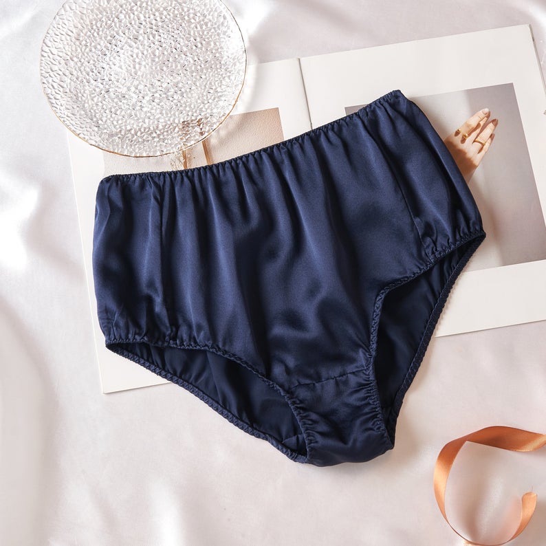 French Cut Silk Panties - High Waist Navy Panties