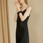 River Nymph | Black Pure Silk Slip Dress | Knee Length with Adjustable Straps | 22 Momme | Float Collection