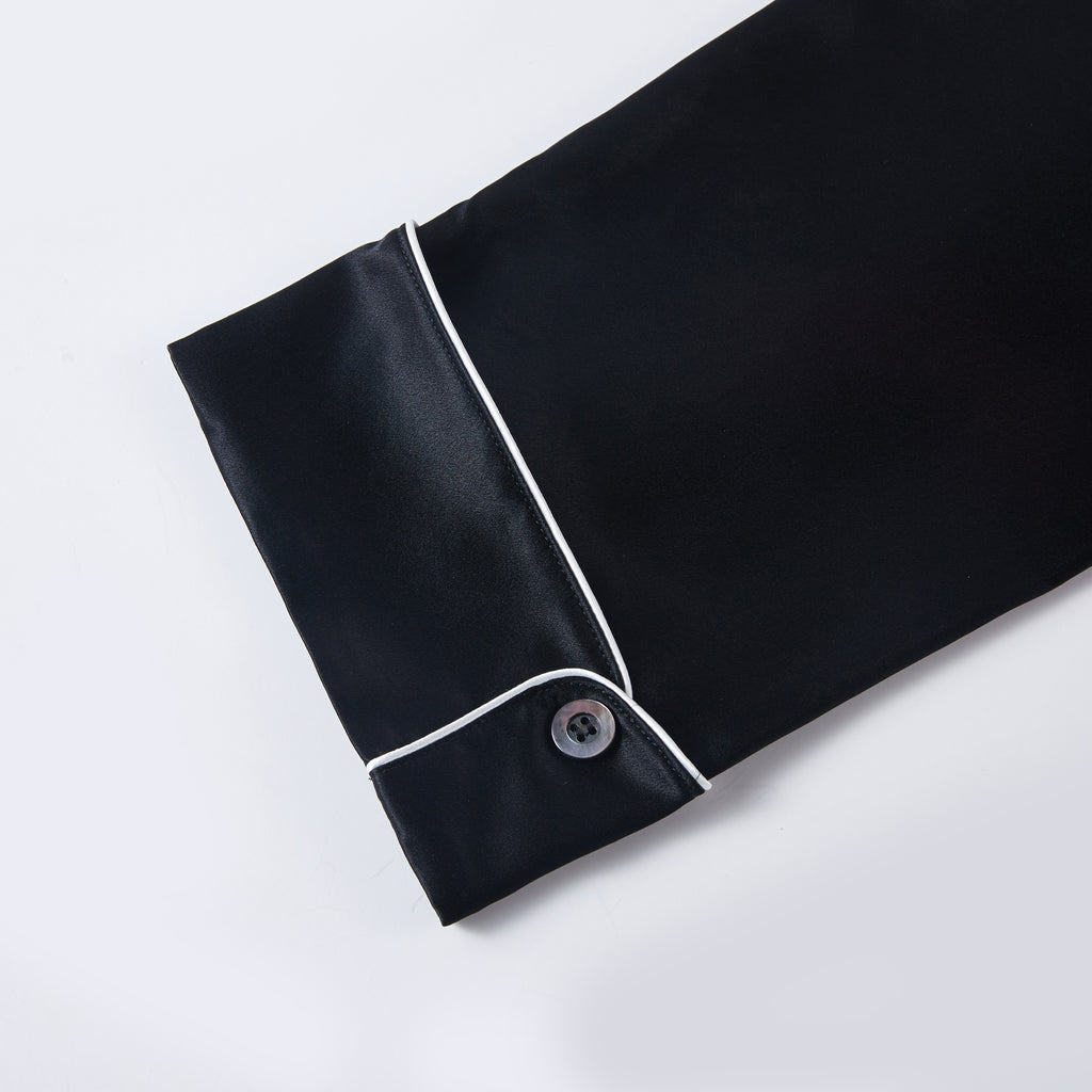Black Pure Silk Long Sleeve Unisex Pajama Set
