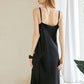 Rebirth of Venus | Black Silk Cowl Neck Slip Dress | Midi Dress with Adjustable Straps | 22 Momme | Float Collection