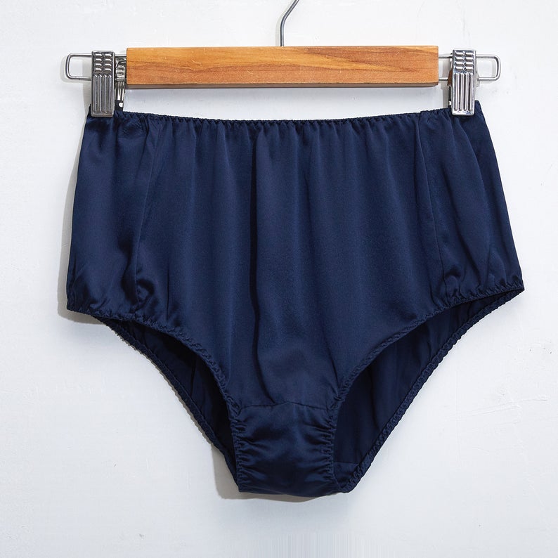 Navy Silk High French Waist Panties - Cut Panties