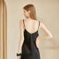 River Nymph | Black Pure Silk Slip Dress | Knee Length with Adjustable Straps | 22 Momme | Float Collection
